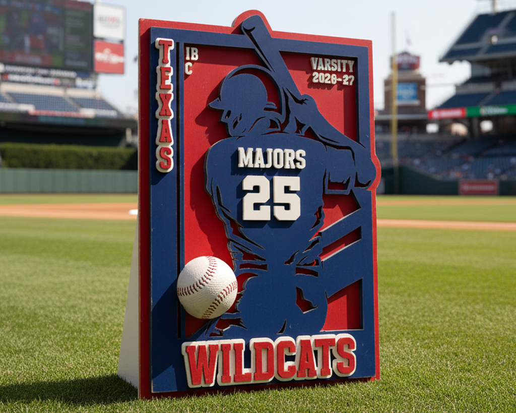 Game Time Sports Sign - Original Baseball Player Design - Personalized 3D Showpiece