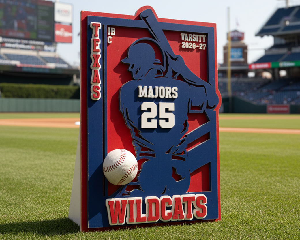 Game Time Sports Sign - Original Baseball Player Design - Personalized 3D Showpiece