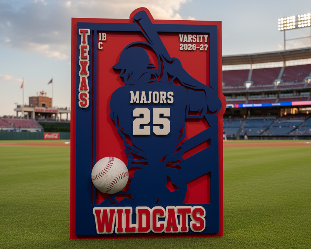 Game Time Sports Sign - Original Baseball Player Design - Personalized 3D Showpiece