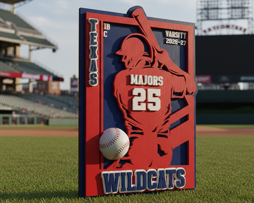 Game Time Sports Sign - Original Baseball Player Design - Personalized 3D Showpiece