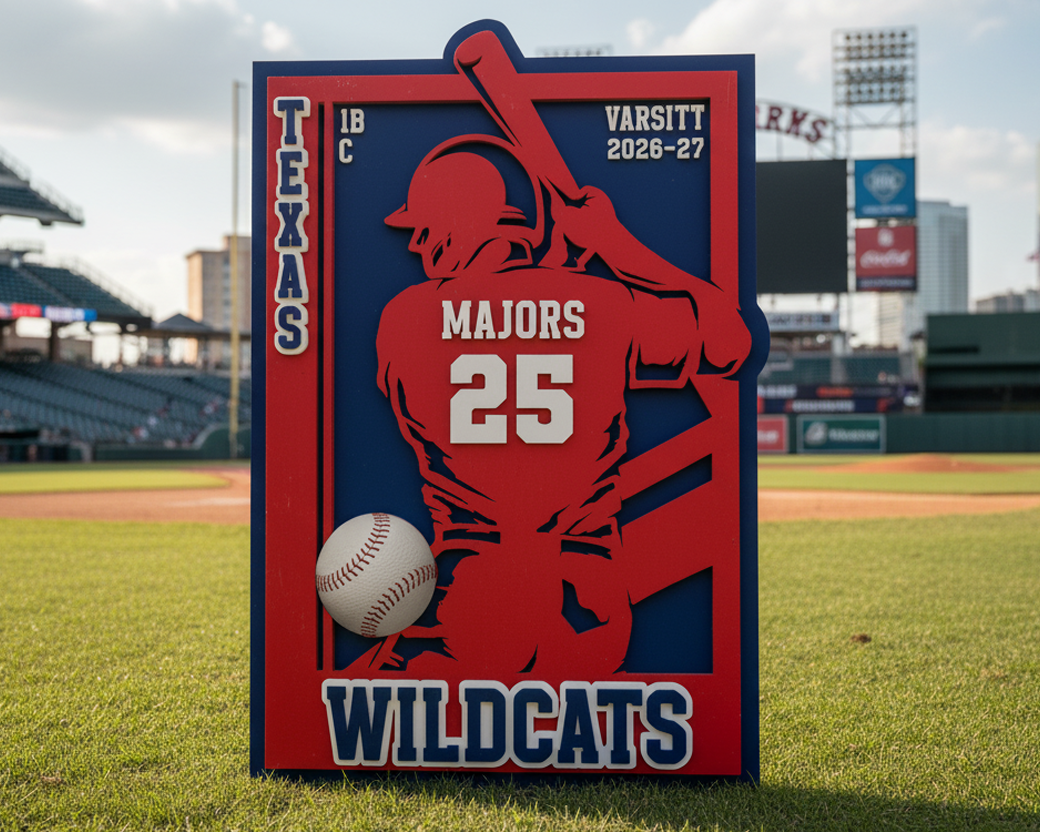 Game Time Sports Sign - Original Baseball Player Design - Personalized 3D Showpiece