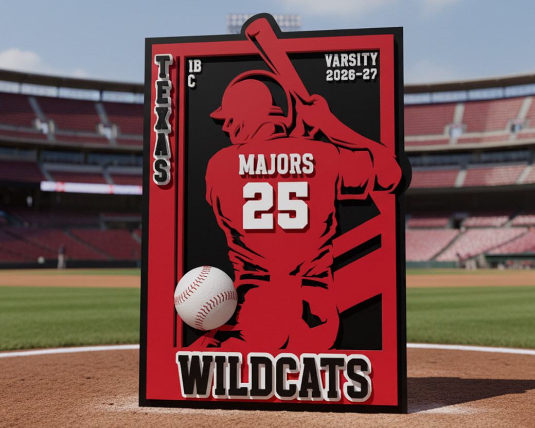 Game Time Sports Sign - Original Baseball Player Design - Personalized 3D Showpiece