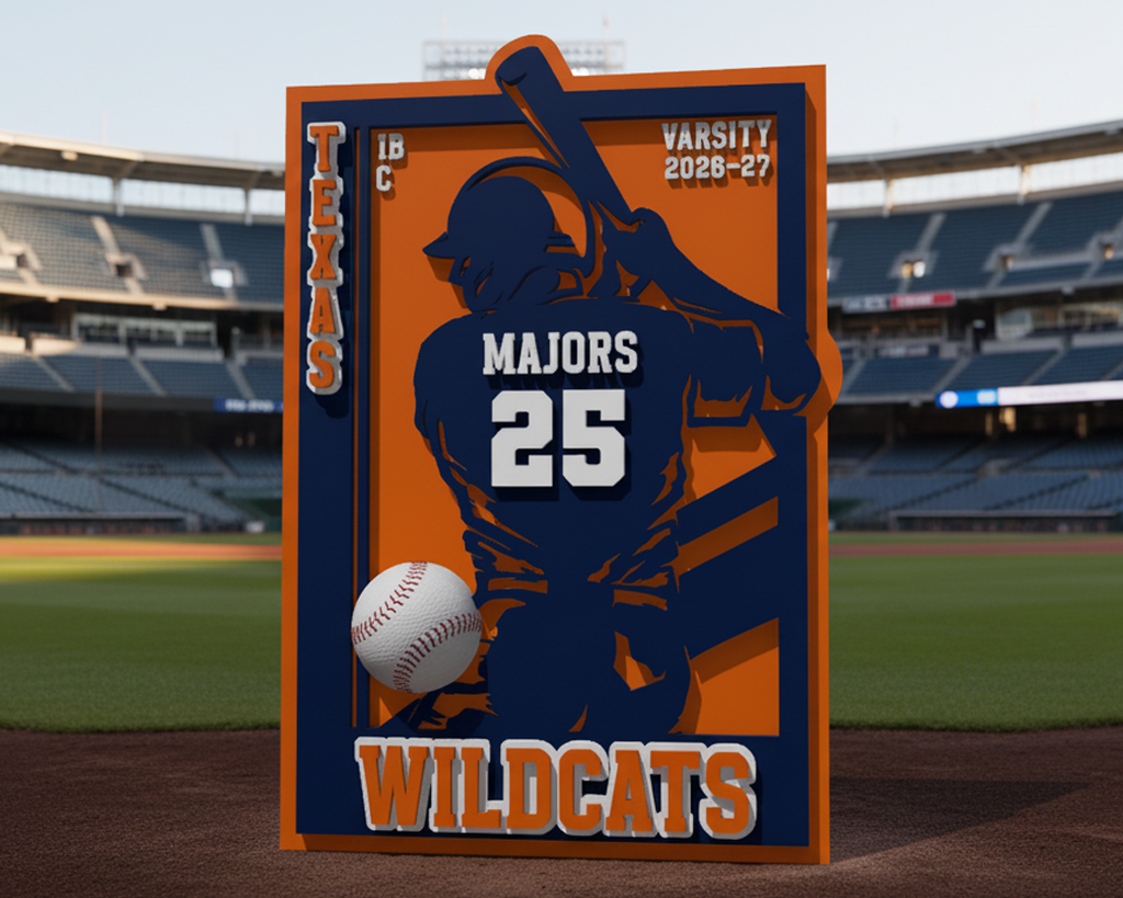 Game Time Sports Sign - Original Baseball Player Design - Personalized 3D Showpiece
