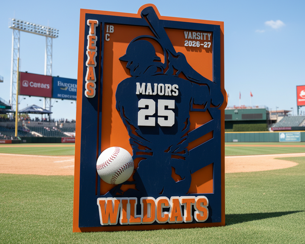 Game Time Sports Sign - Original Baseball Player Design - Personalized 3D Showpiece
