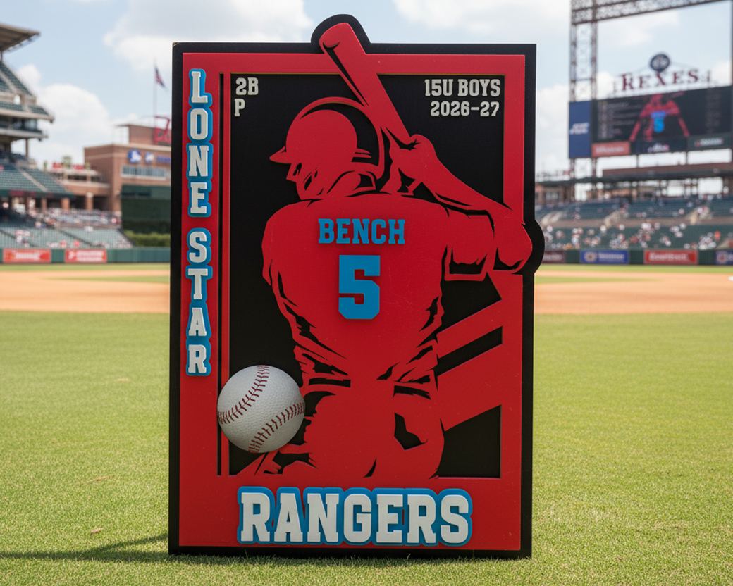 Game Time Sports Sign - Original Baseball Player Design - Personalized 3D Showpiece