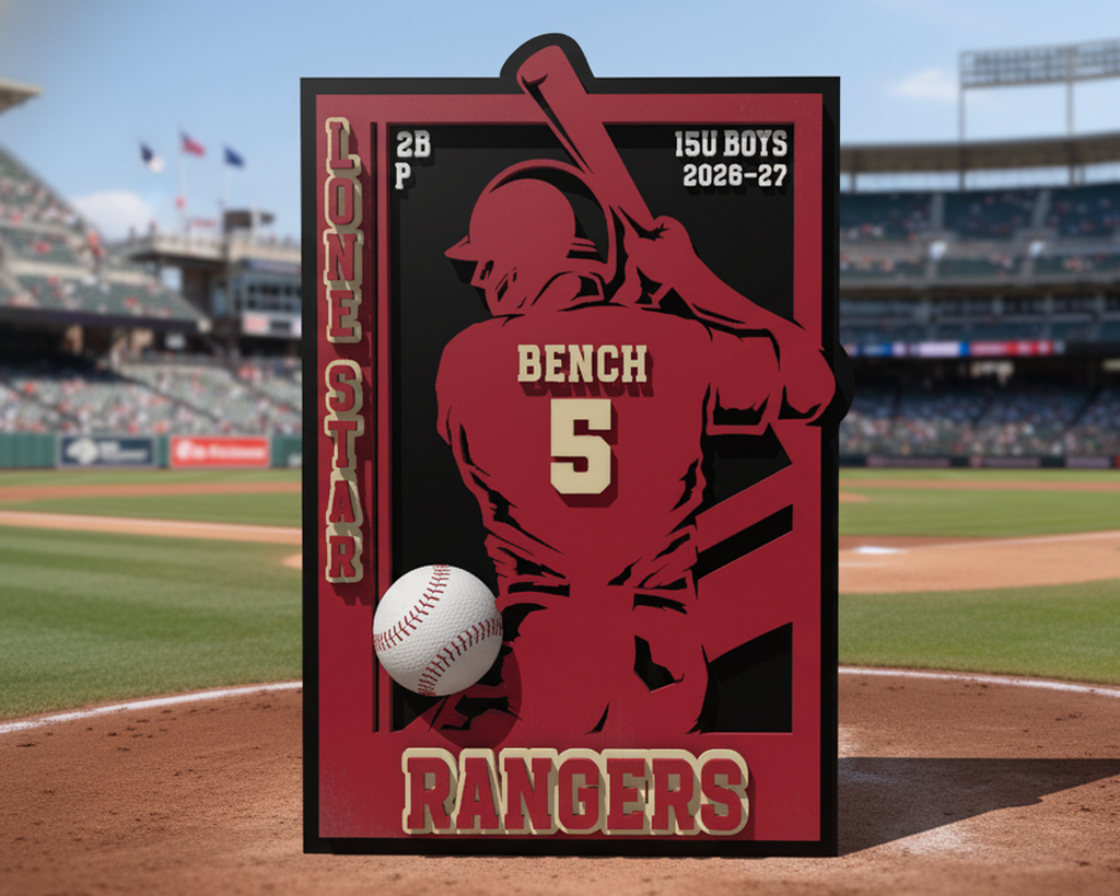 Game Time Sports Sign - Original Baseball Player Design - Personalized 3D Showpiece