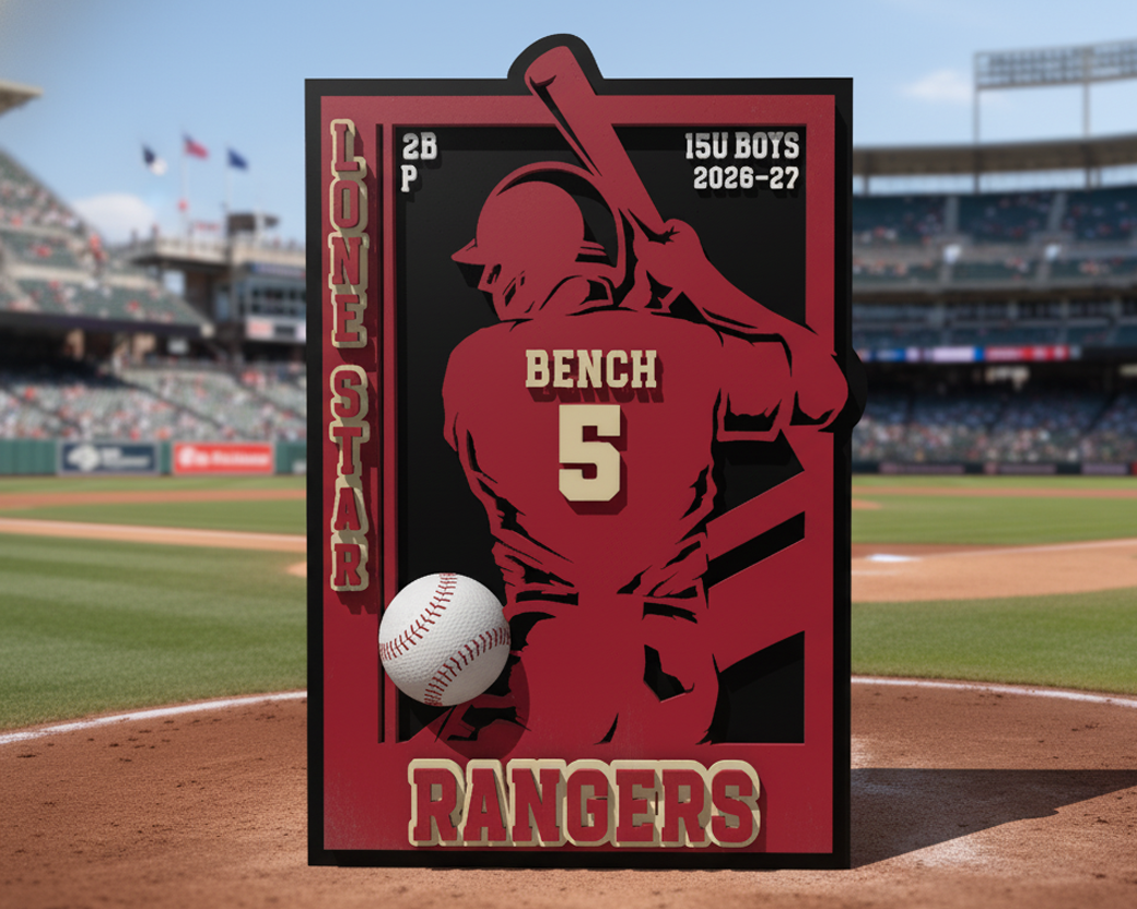 Game Time Sports Sign - Original Baseball Player Design - Personalized 3D Showpiece